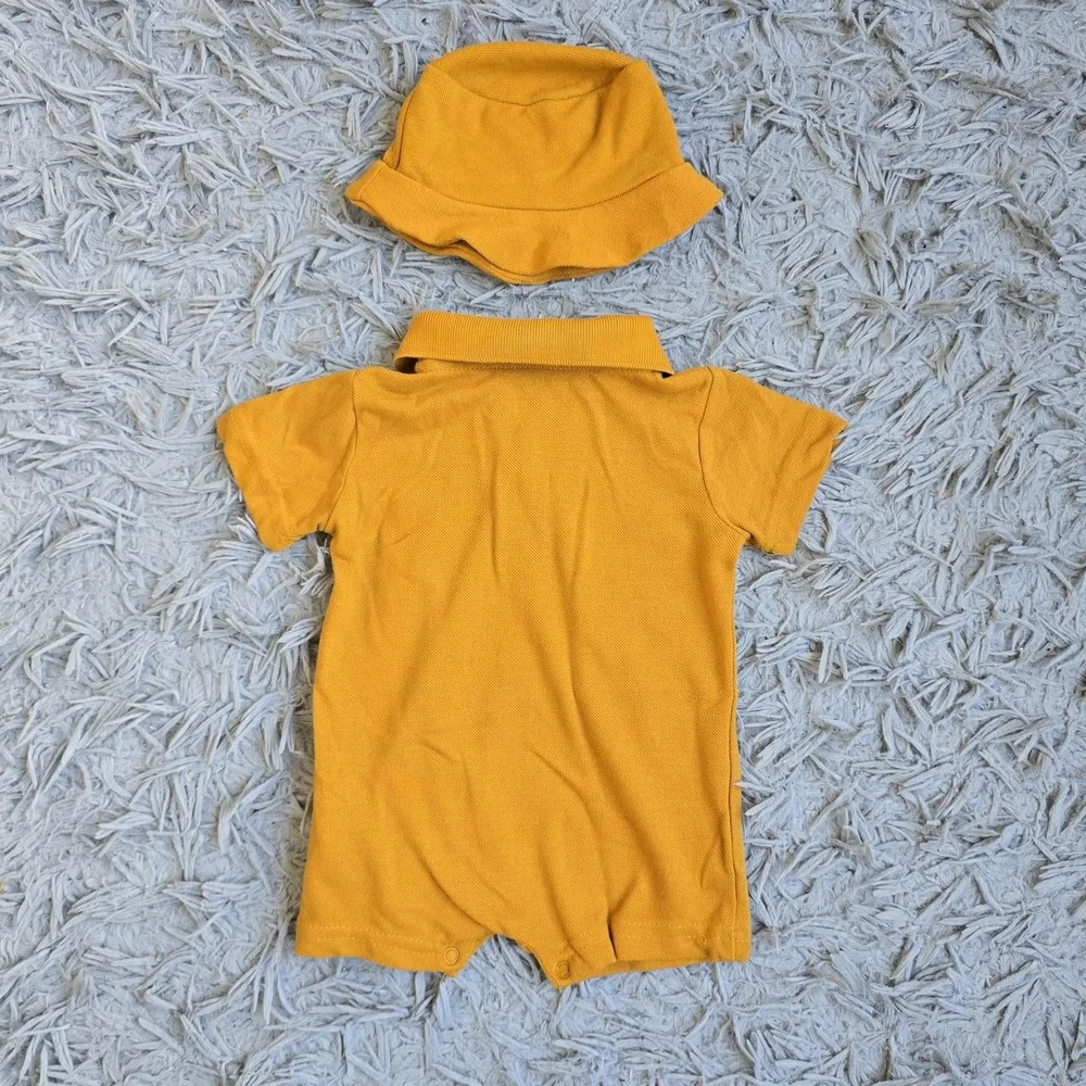 KC Mustard Yellow Baby Romper and Hat Set